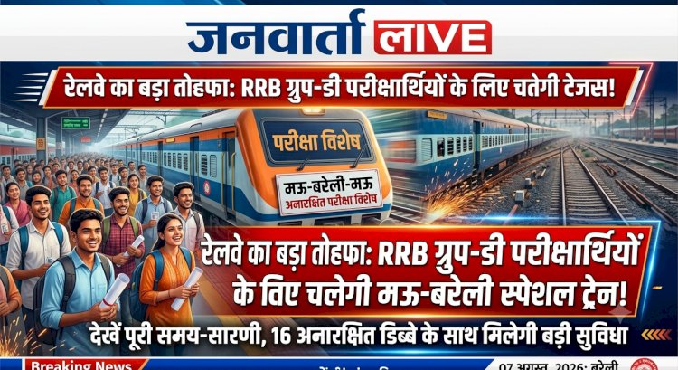 रेलवे का बड़ा तोहफा: RRB ग्रुप-डी परीक्षार्थियों के लिए चलेगी मऊ-बरेली स्पेशल ट्रेन, देखें पूरी समय-सारणी